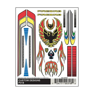 Pinecar P318 Dry Transfer Decal Sheet, Custom Designs, 4" X 5"