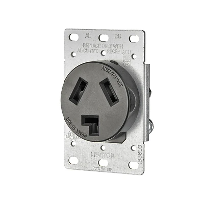 Leviton R20-05207-S10 Electrical Receptacle, Flush Mounting, 3-Pole, 125/250 V, 30 A, NEMA: NEMA 10-30R, Black