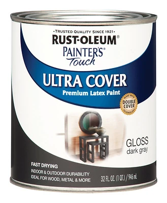 Rust-Oleum 1986502 Painter's Touch Ultra Cover Latex Paint, Dark Gray Gloss, Qt.