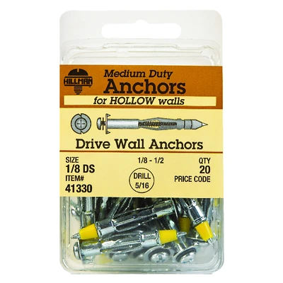 Short-Drive Wall Anchors, 1/8-In., 20-Ct.