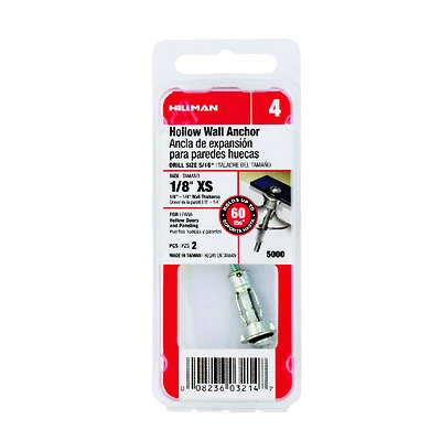 2-Pk.,  1/8-In. Extra Short Wall  Anchors