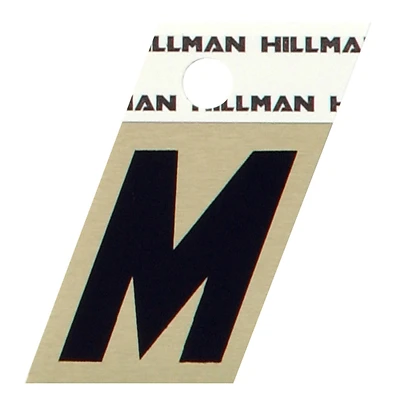 Relective Adhesive Angle-Cut House Address Letter M, Black and Gold Aluminum, 1.5-In.