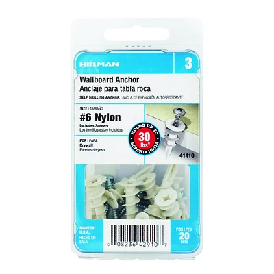 EZ Wall Anchor, Plastic,  #6 x 1-1/4-In., 20-Pk.