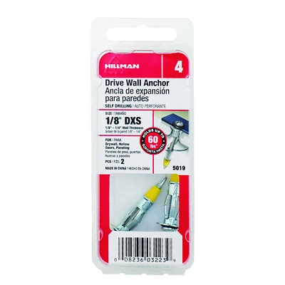 Hillman 1/8 in. Dia. x 1/8 X-Short in. L Metal Round Head Drive Wall Anchors 2 pk
