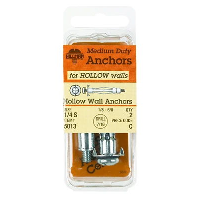 Hillman 1/4 in. Dia. x 2 1/4 in. L Metal Pan Head Hollow Wall Anchors 2 pk