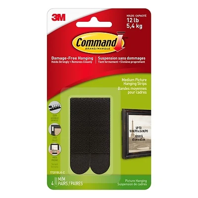 Command 17201BLK Picture Hanging Strip, 12 lb, Foam, Black