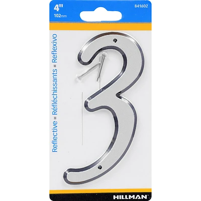 Hillman 841602 House Address Number 3, Nail-On, Reflective Plastic, 4-In.