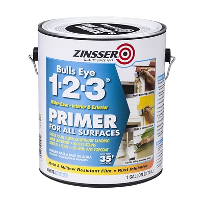 Zinsser 2001 Bulls Eye 1-2-3 Primer, Sealer and Stain Killer, White, 1 Gallon