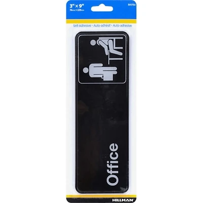 Hillman 841754 Adhesive Office Sign, Black and White, 3 x 9-In.