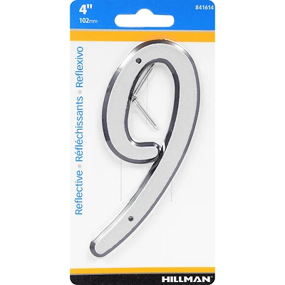 Hillman 841614 House Address Number 9, Nail-On, Reflective Plastic, 4-In.