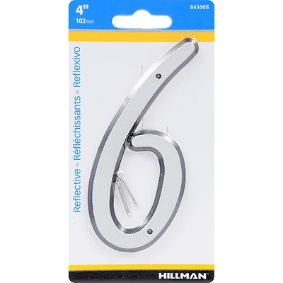 Hillman 841608 House Address Number 6, Nail-On, Reflective Plastic, 4-In.