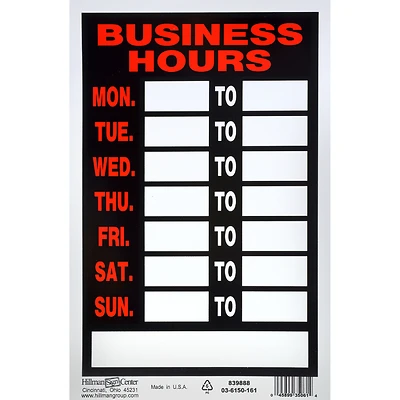 Business Hours Sign, Black and Red, 8 x 12-In.