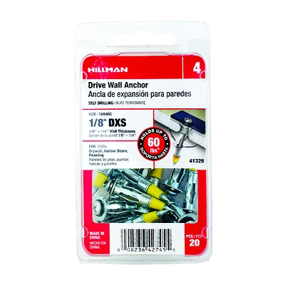 Hillman 1/8 in. Dia. x 1/8 X-Short in. L Metal Round Head Drive Wall Anchors 20 pk