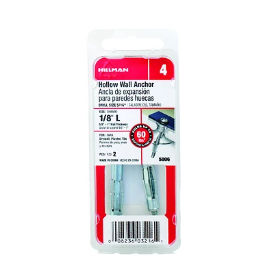 2-Pk.,  1/8-In. Long Wall Anchors