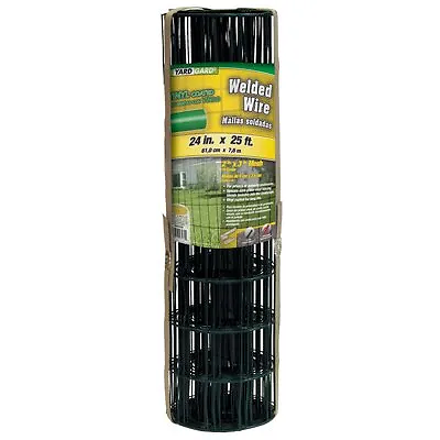 Welded Wire Fence, Green Vinyl Coated, 16 Gauge, 3 x 2-In. Mesh, 24-In. x 25-Ft.