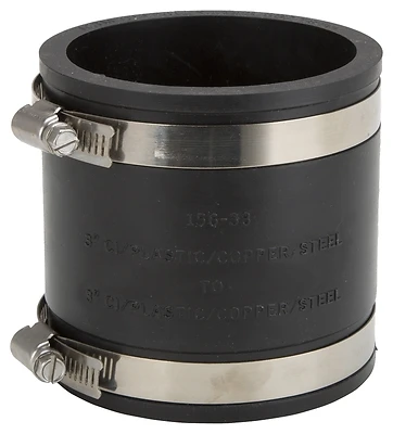 ProSource FC56-33 Flexible Pipe Coupling, 3 In, Cast Iron/Plastic/Copper/Steel