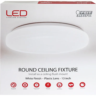 Feit Electric 71801 Round LED Ceiling Light Fixture, 13 In., 1300 Lumens, Dimmable, White