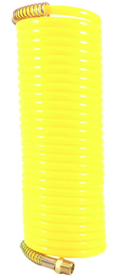 75418 Yellow Nylon Recoil Air Hose, 1/4 Inch X 25 Feet With Swivel Fittings