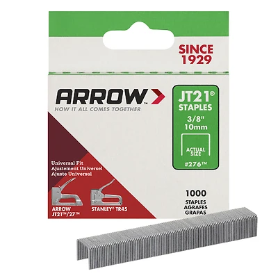 Arrow JT21 Series 276 Staple, 7/16 in W Crown, 3/8 in L Leg