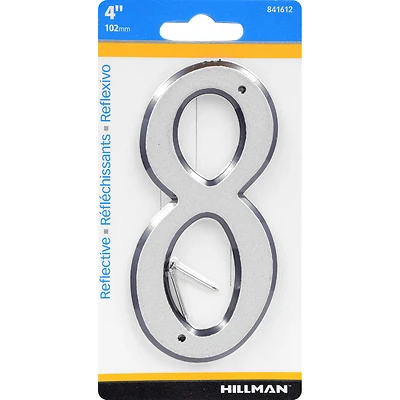 Hillman 841612 House Address Number 8, Nail-On, Reflective Plastic, 4-In.