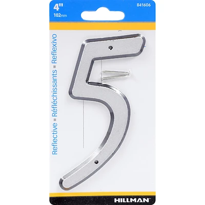 Hillman 841606 House Address Number 5, Nail-On Reflective Plastic, 4-In.
