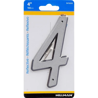 Hillman 841604 House Address Number 4, Nail-On, Reflective Plastic, 4-In.