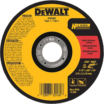 DeWalt DW8062 Aluminum Oxide Cut-Off Wheel, Very Fine, 4-1/2 In.
