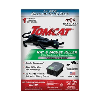 Tomcat 0370510 Disposable Rat and Mouse Killer, 4 oz Bait, 1-Opening, Plastic, Black/Clear