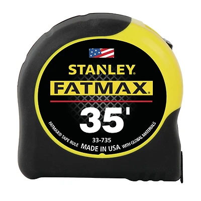 STANLEY 33-735 Tape Measure, 35 ft L Blade, 1-1/4 in W Blade, Steel Blade, ABS Case, Black/Yellow Case