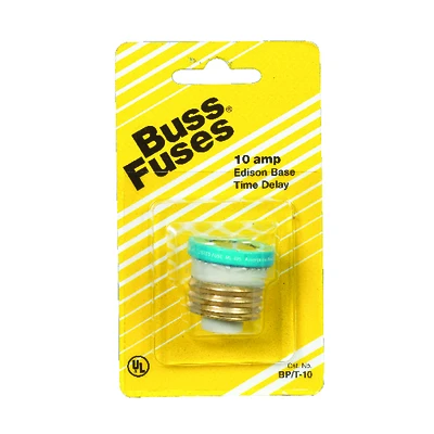 Bussmann T Series BP/T-10 Plug Fuse, 10 A, 125 V, 10 kA Interrupt, Plastic Body, T, Heavy-Duty, Time Delay Fuse