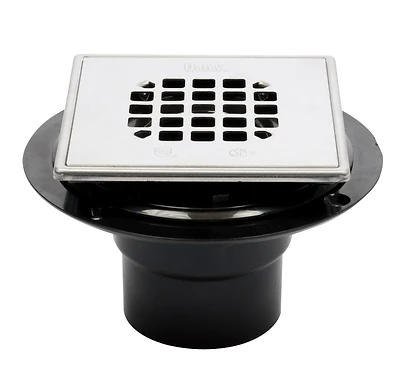 Oatey 42238 Shower Drain, ABS, Square Low Profile, 3 In., Stainless Steel Strainer
