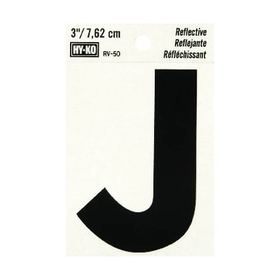 Hy-Ko RV-50/J Reflective House Letter J, Black/Silver Vinyl, 3-In.