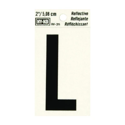 Hy-Ko RV-25/L Reflective Address Letter L, Black/Silver Vinyl, 2-In.