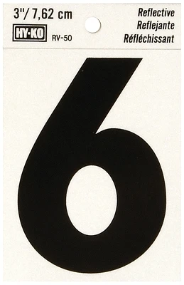Hy-Ko RV-50/6 House Address Number 6, Reflective Black Vinyl, 3-In.