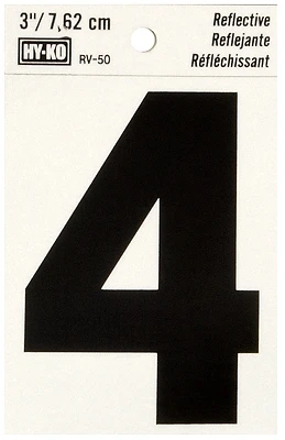 Hy-Ko RV-50/4 House Address Number 4, Reflective Black Vinyl, 3-In.