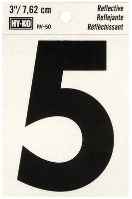 Hy-Ko RV-50/5 House Address Number 5, Reflective Black Vinyl, 3-In.