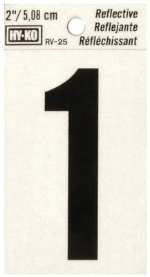 Hy-Ko Reflective House Address Number 1, Black Vinyl, 2 In.
