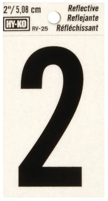 Hy-Ko RV-25/2 House Address Number 2, Reflective Black Vinyl, 2-In.