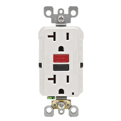 Leviton R12-GFNT2-0RW GFCI Duplex Receptacle, Polycarbonate, White, 2-Pole, 20 A, 125 V, Back, Side Wiring