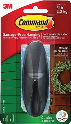 Command 17083BZ-AWES Adhesive Hook, 5 lb, 1 -Hook, Plastic, Bronze