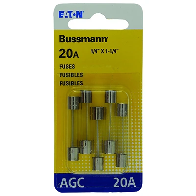 Automotive Fuses, Glass Tube, 20-Amp, 1/4 x 11/4 In., 5-Pk.