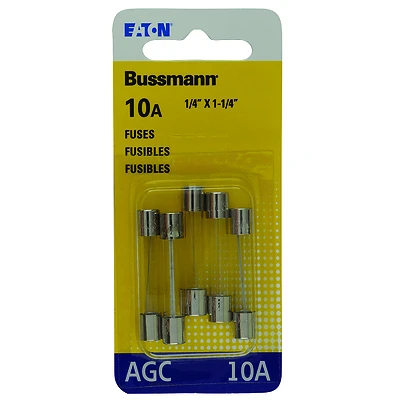 Bussmann BP/AGC-10-RP Automotive Fuse, Fast-Acting Fuse, AGC, 250 V, 10 A, 200 A, 10 kA Interrupt