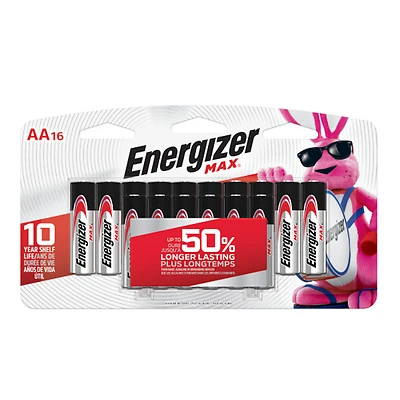 Energizer E91LP-16 MAX Alkaline AA Batteries, 16-Pack