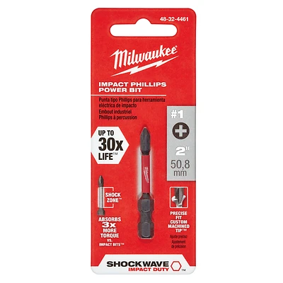 Milwaukee Shockwave 48-32-4461 #1 Phillips Power Bit, 2 In.