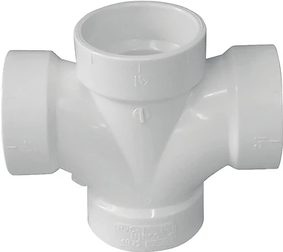 4 Inch Pvc Dwv Double Sanitary Tee, Schedule 40, Hub Connection