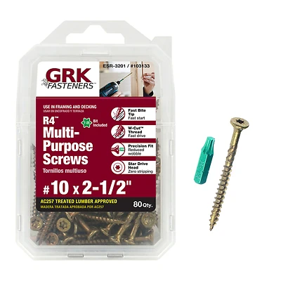 GRK Fasteners 103133 R4 #10 x 2-1/2 in. Star Drive Bugle Head Wood Screw (80-Pack)