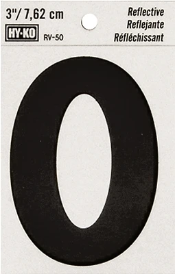 Hy-Ko House Address Number 0, Reflective Black Vinyl, 3-In.