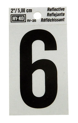 Hy-Ko RV-25/6 House Address Number 6, Reflective Black/Silver Vinyl, 2-In.