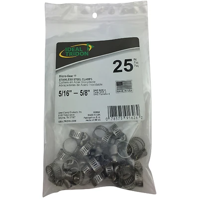Micro-gear 5/16 In. To 5/8 In. Sae 4 Stainless Steel Hose Clamps (25 Pk)