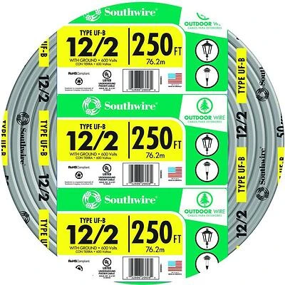 Underground Feeder Cable With Ground, 12/2, 250 Ft.